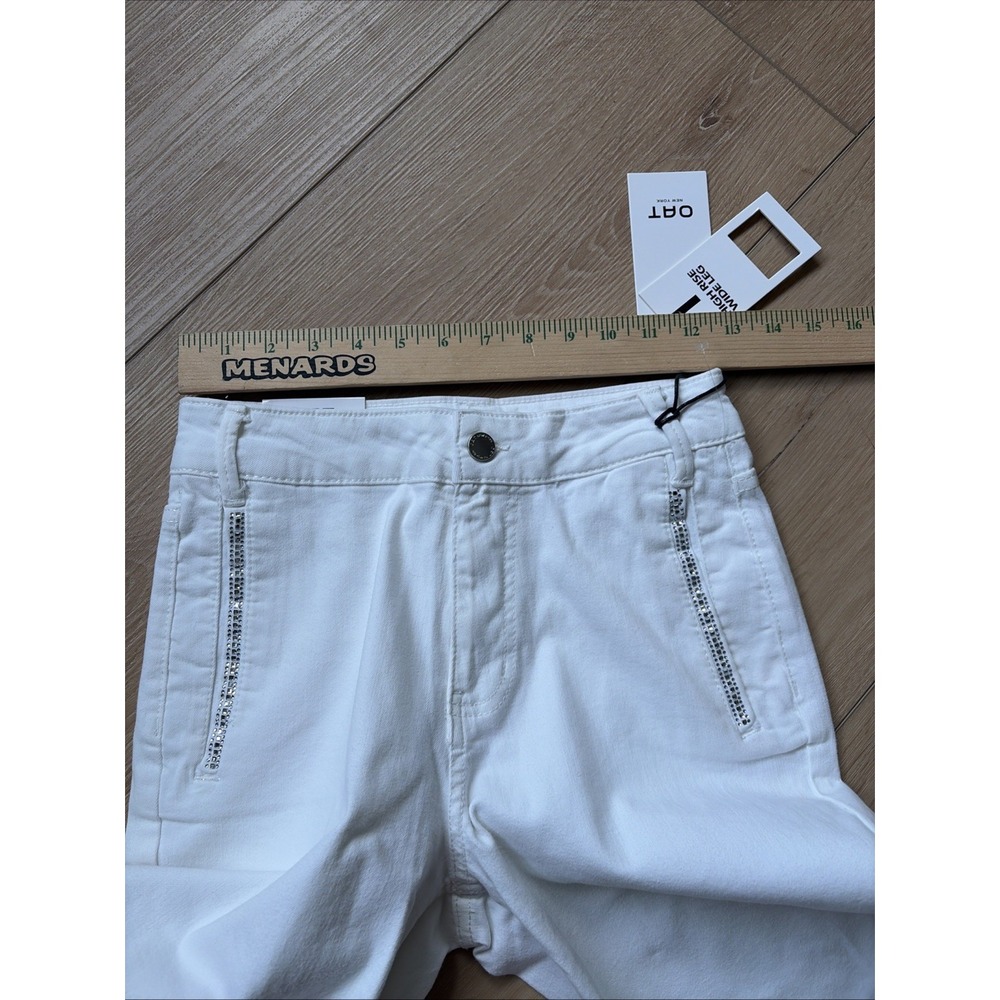 Oat New York Women's High Rise Wide Leg Ankle Jeans Raw Hem White Size 0 Glam - Picture 9 of 11